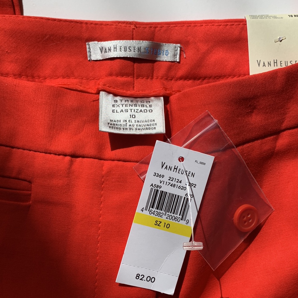 Nwt- Van Heusen Studio Slim Leg Pants Ankle Length Red. Size 10 Regular